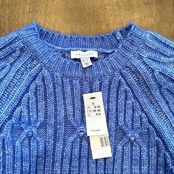 Topshop Knitted Cable Raglan Sweater Size 4-6 in Blue - Picture 8 of 13